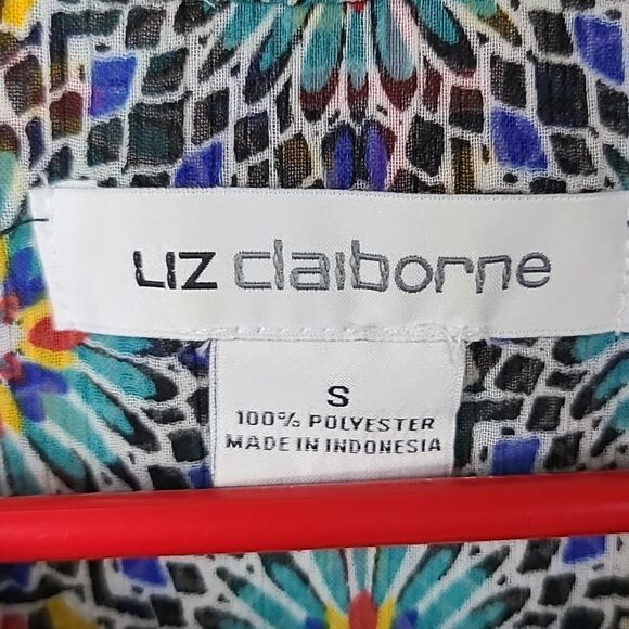 Liz Claiborne Turquoise Floral Sleeveless Shell Work Blouse Crepe Pleated Top SM - Picture 3 of 8